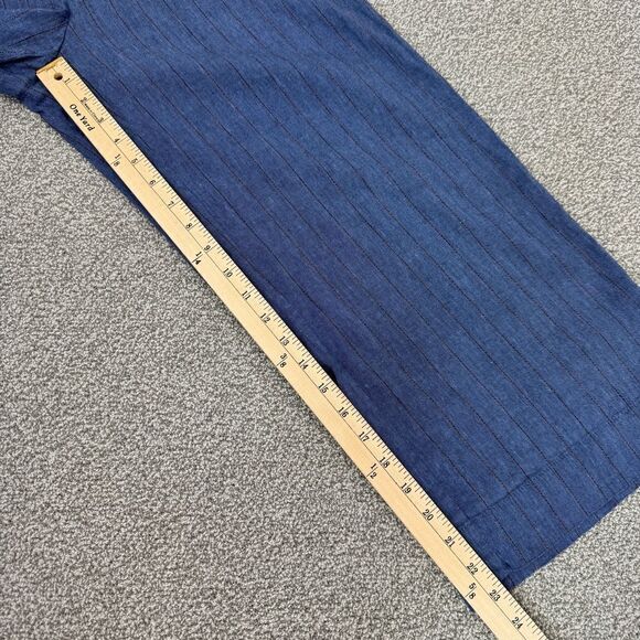 J. Jill Jenna Striped Linen Wide Leg Crop Pants Denim Blue Small Elastic Waist - Picture 10 of 10